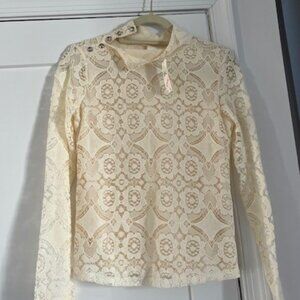 NWT Maeve by Anthropologie Lace long sleeve button neck blouse, size Small